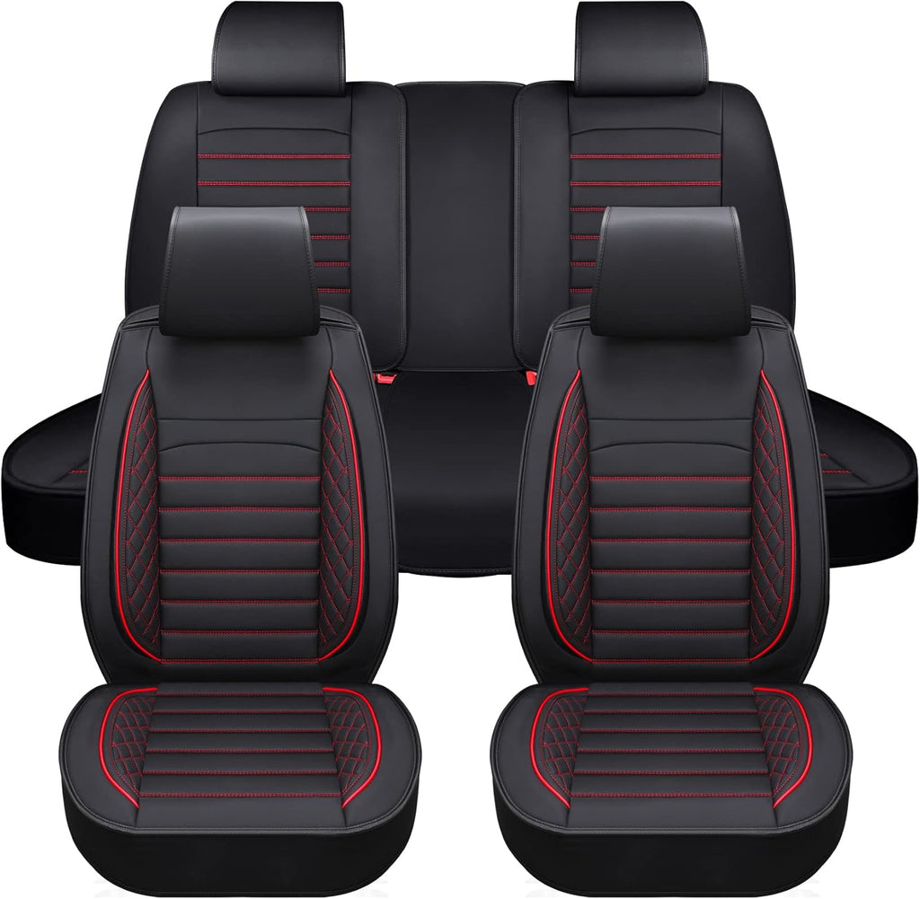 Black Leather Non-Slip Car Seat Covers Full Set X4460