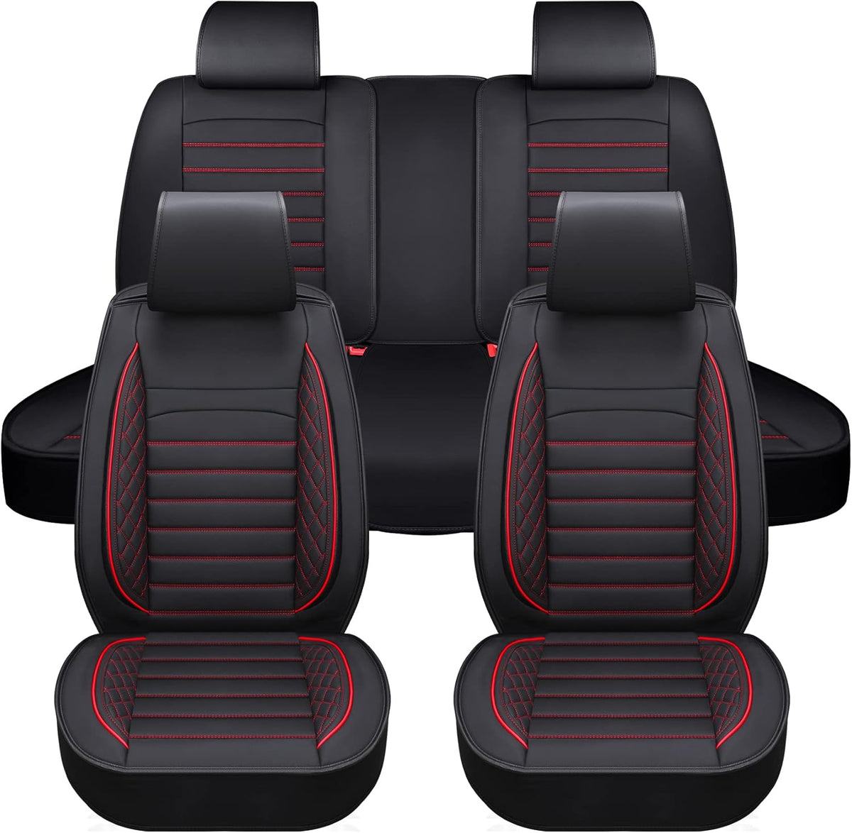 Black Leather Non-Slip Car Seat Covers Full Set X4460