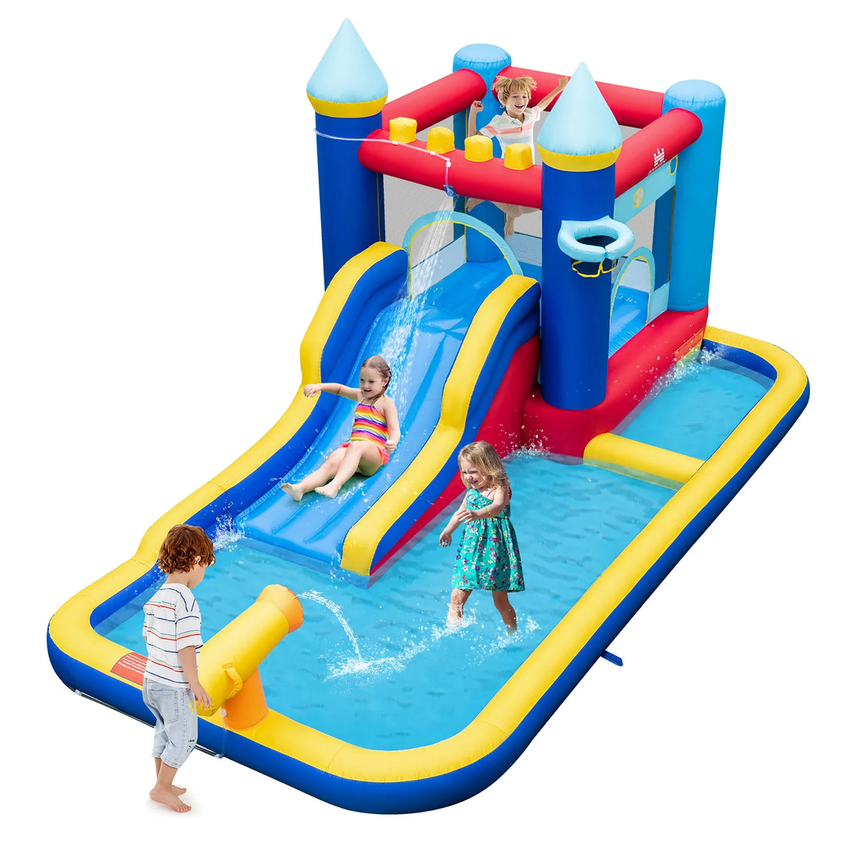 6-in-1 Inflatable Water Castle Bouncer with 50 Ocean Balls & 735W Blower P8537