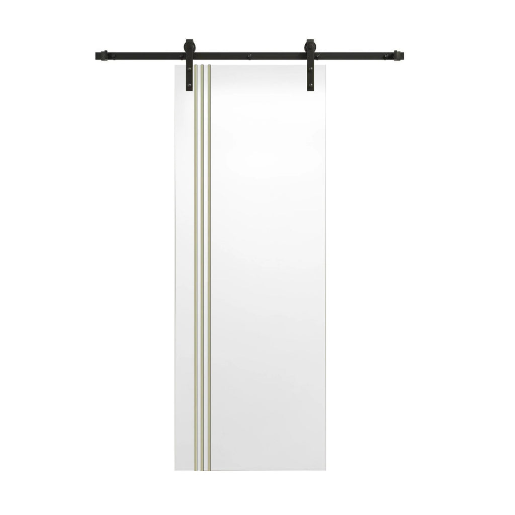 White Gold Lines Painted Solid Core Barn Door 24X80 Y905071