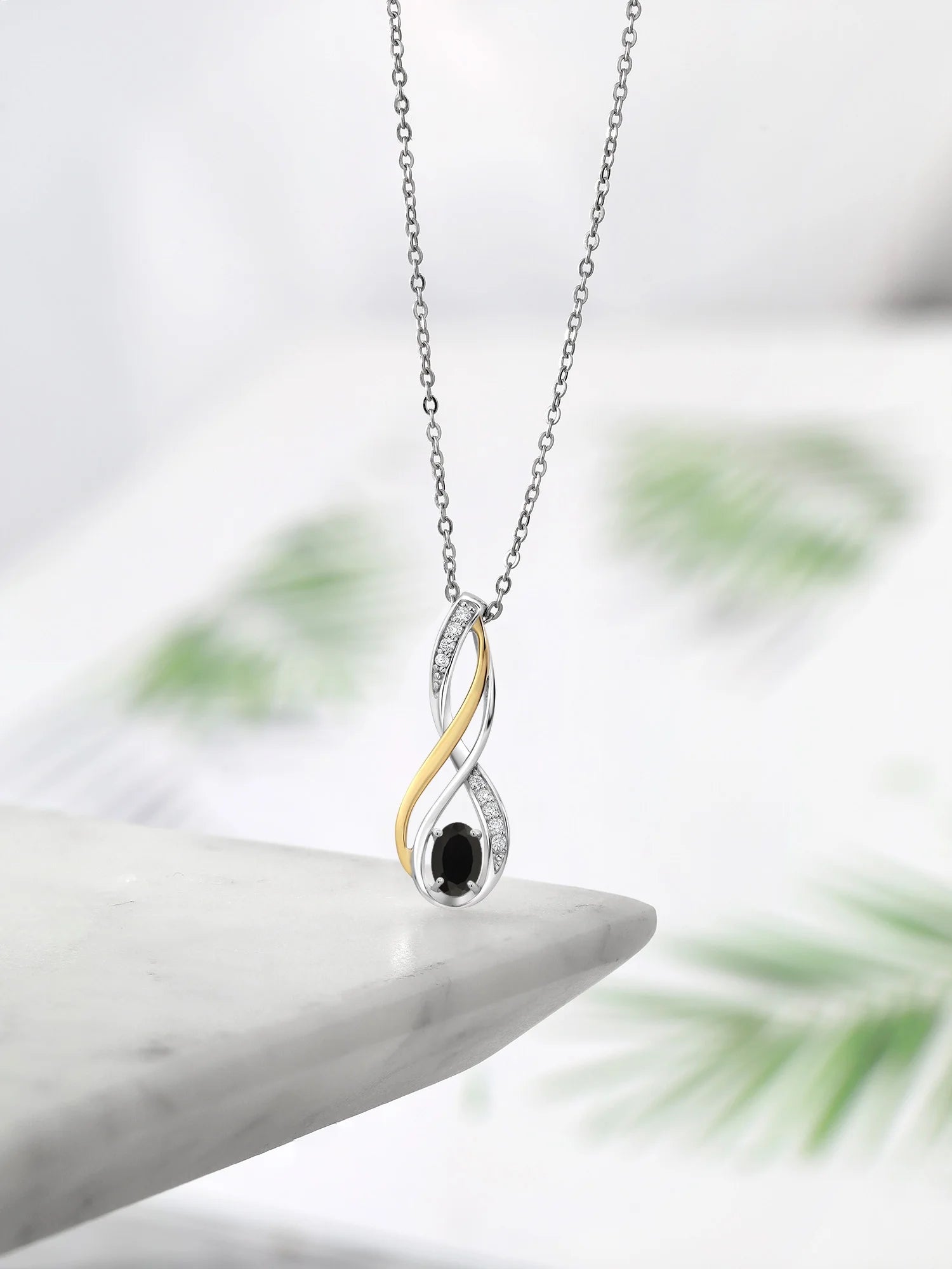 10K Yellow Gold 925 Sterling Silver Black Onyx White Lab Grown Diamond Pendant Necklace Q735
