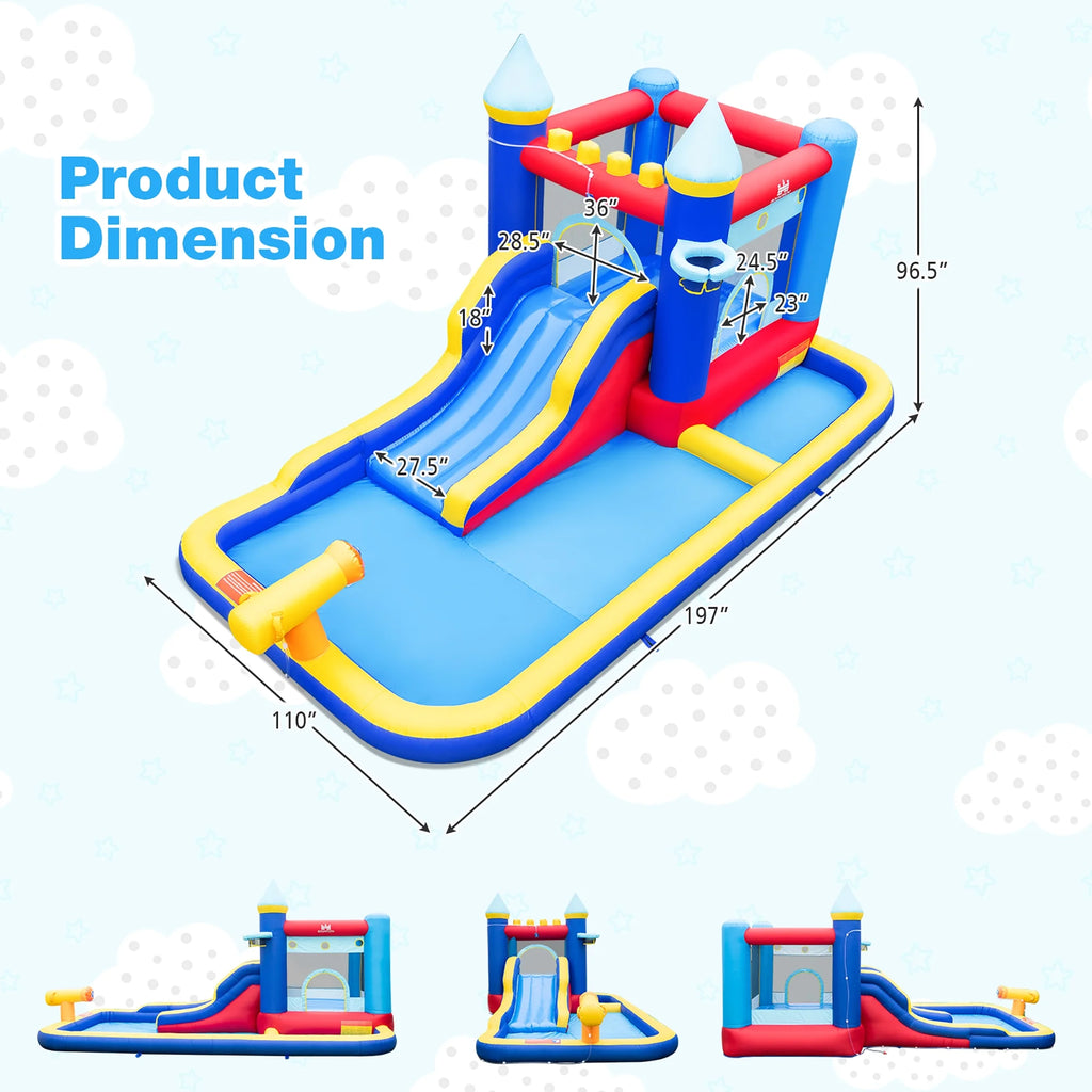 6-in-1 Inflatable Water Castle Bouncer with 50 Ocean Balls & 735W Blower P8537