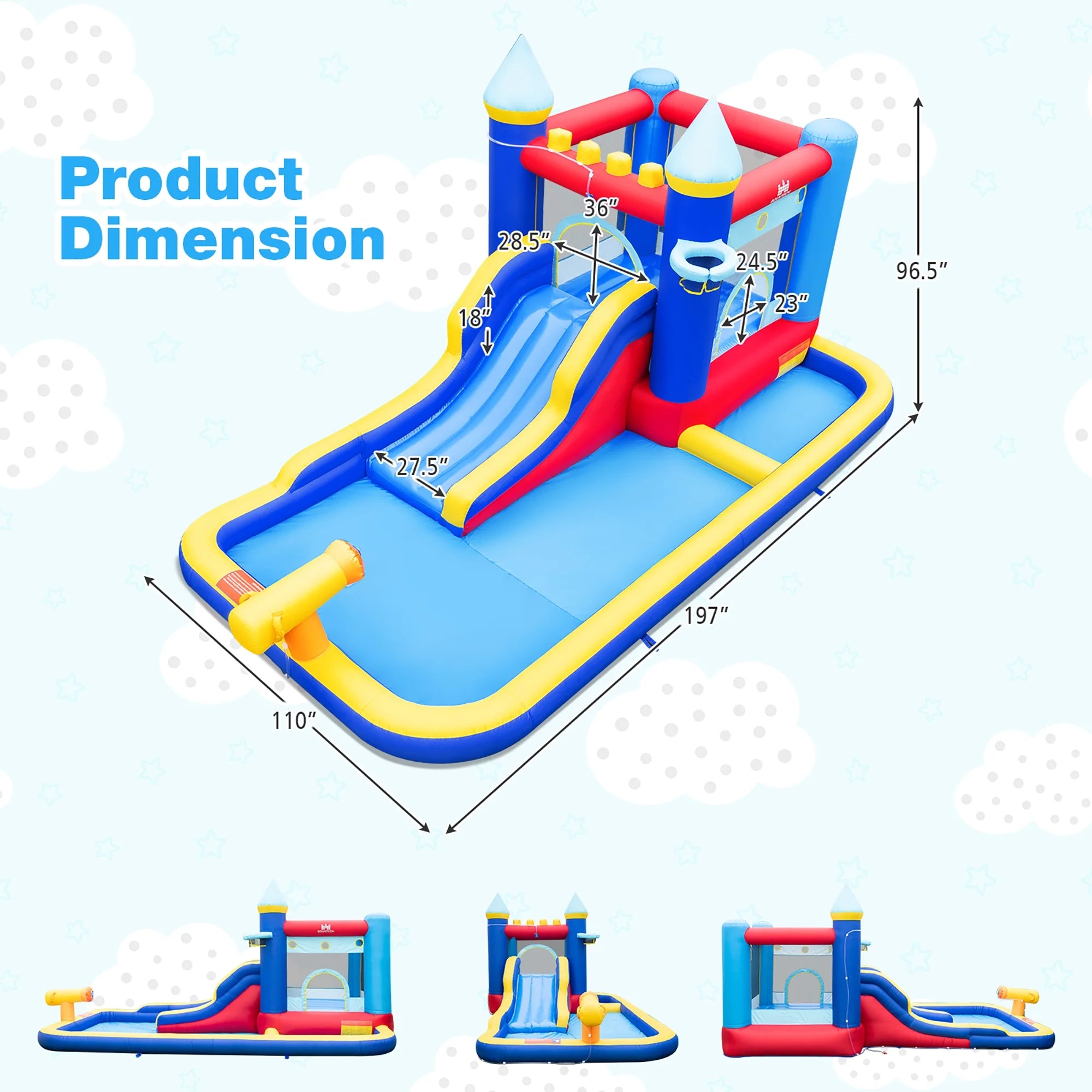 6-in-1 Inflatable Water Castle Bouncer with 50 Ocean Balls & 735W Blower P8537