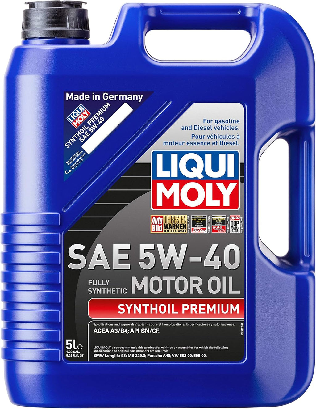 5W-40 Synthetic Motor Oil 5 Liter Pack of 2 B572216