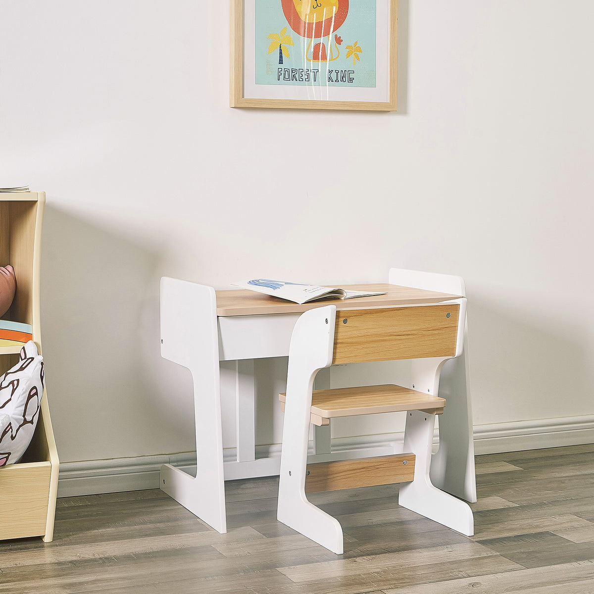 White & Natural Wooden Kids Table and Chair Set, 2 Piece G217