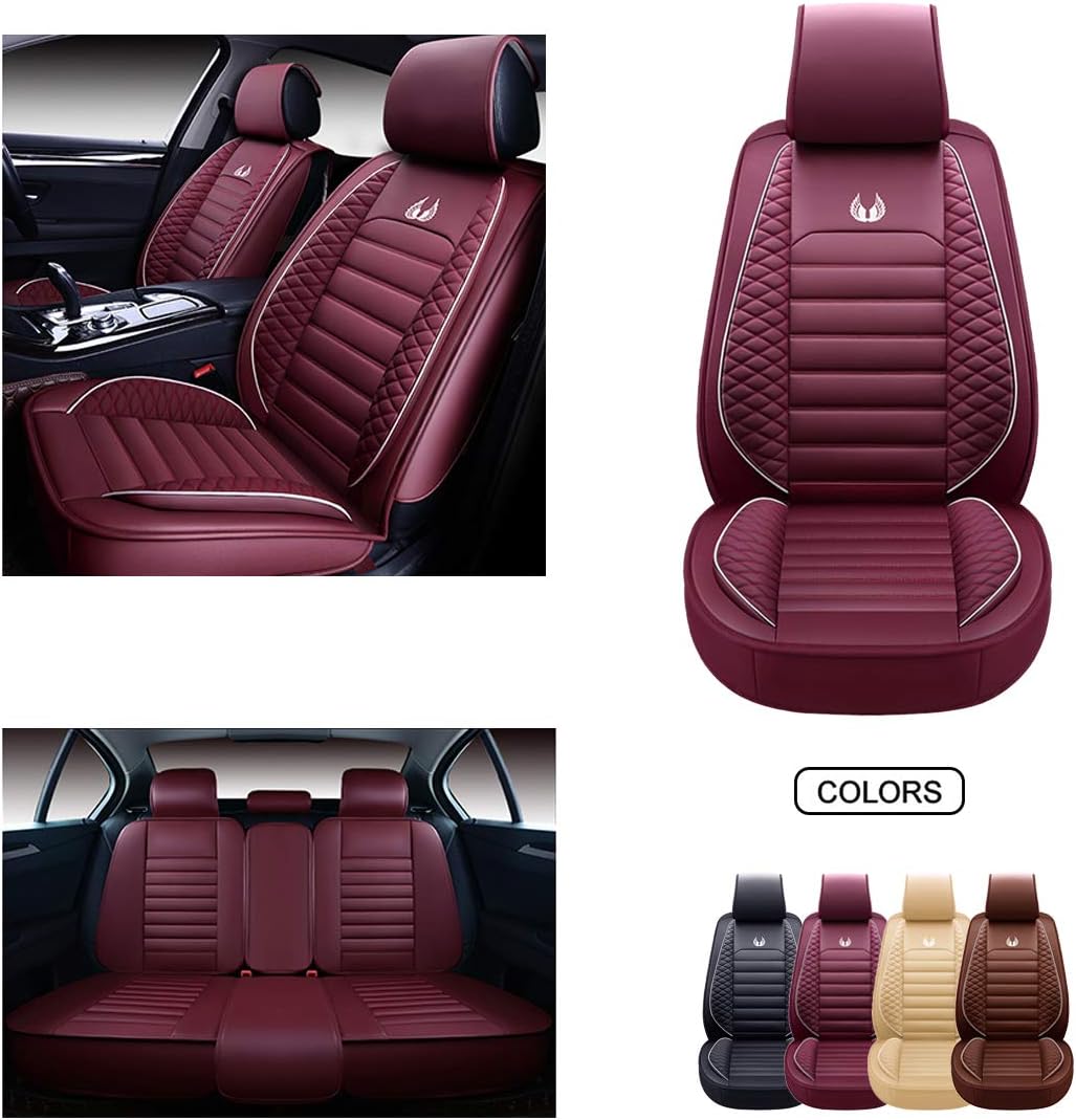Black Faux Leather Car Seat Covers Set I804618
