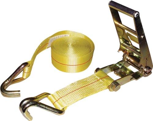 Yellow 3 x 30' Ratchet Strap with Double J Hooks E9094