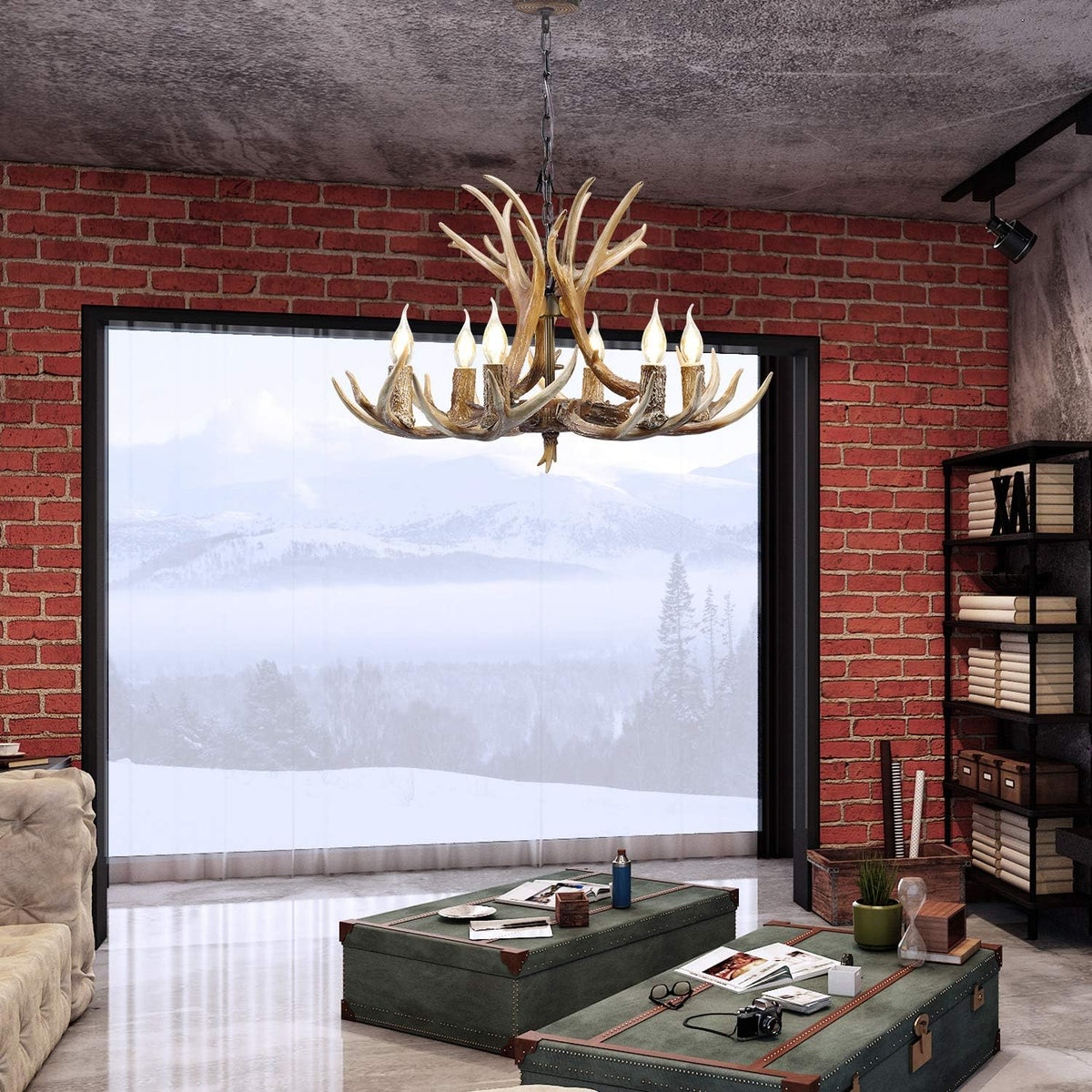 6 Light Resin Deer Antler Chandelier V448918