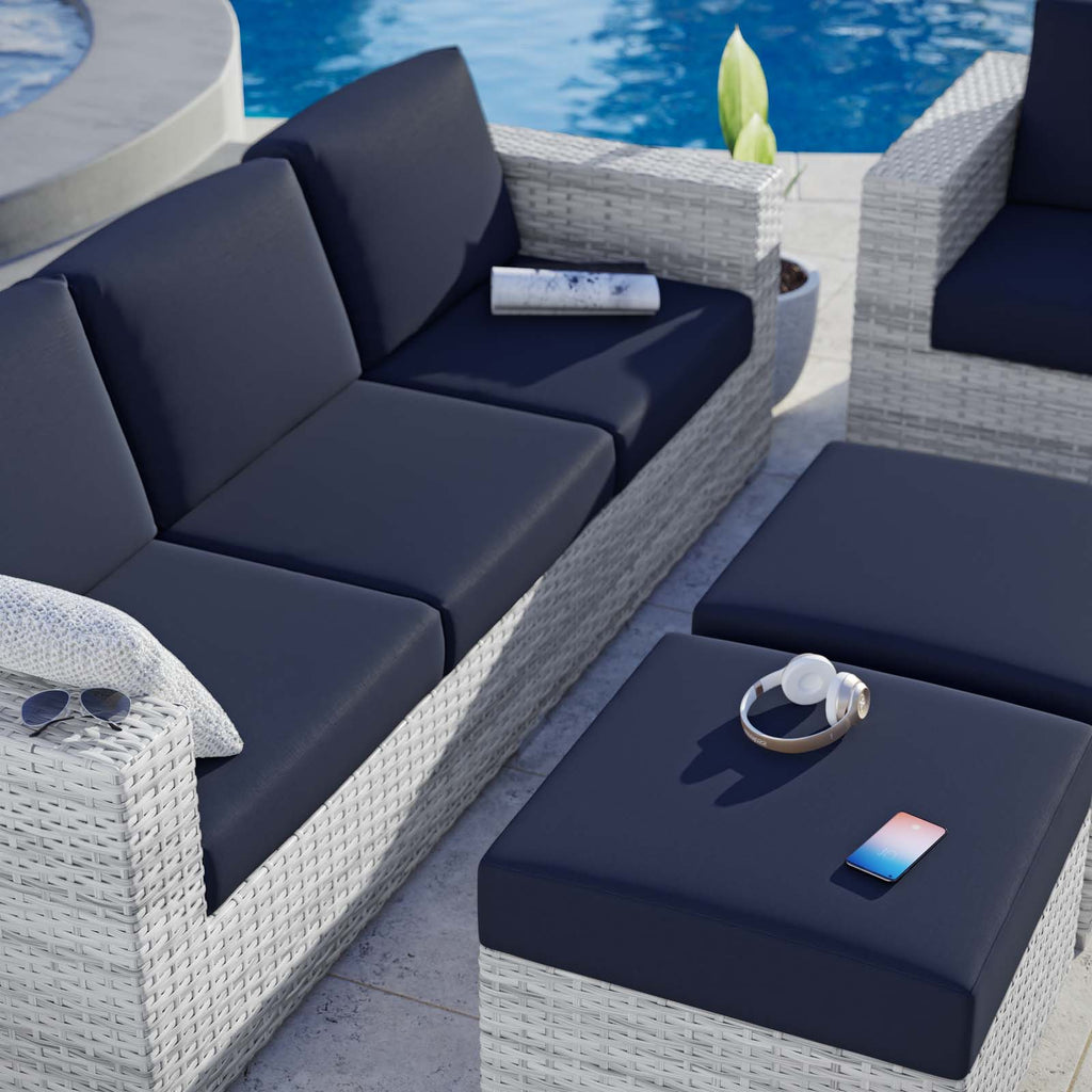 Lounge Sectional Sofa Chair Set, Rattan, Wicker, Light Grey Gray Blue Navy, Outdoor Patio Balcony Cafe Bistro Garden Furniture Hotel Hospitality N6628