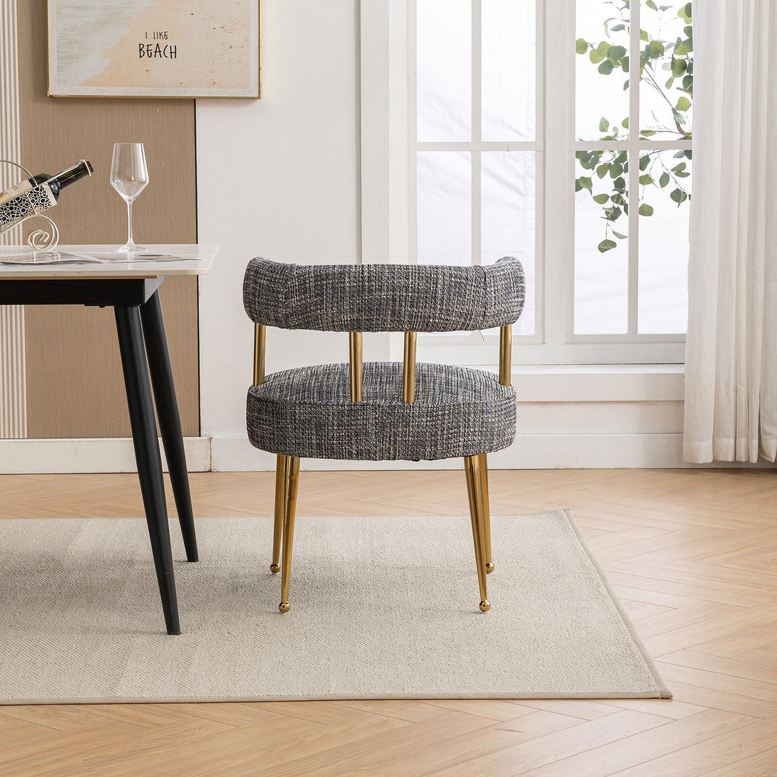 Mid-Century Modern Linen Fabric Dining Chair with Gold Legs X777281