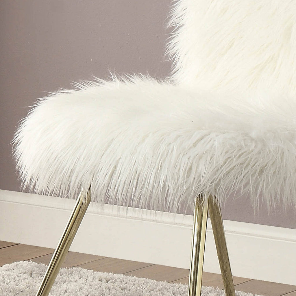 White Faux Fur Padded Accent Chair K6278