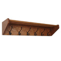 Medium Oak Wooden Shelf with 6 Black Hooks L673