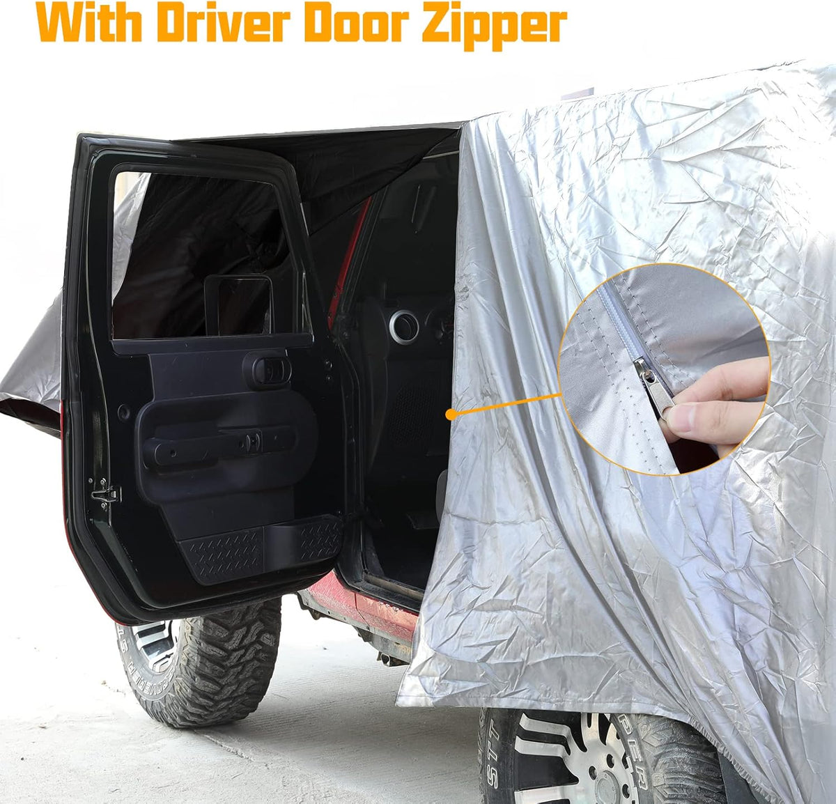 Silver 2-Door Full Car Cover with Driver Door Zipper D521