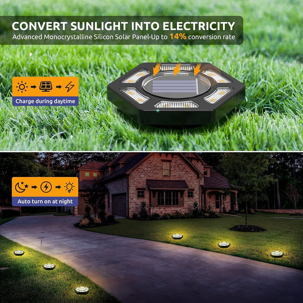 8 Pack Solar Disk Lights for Garden Pathway Warm White F984931