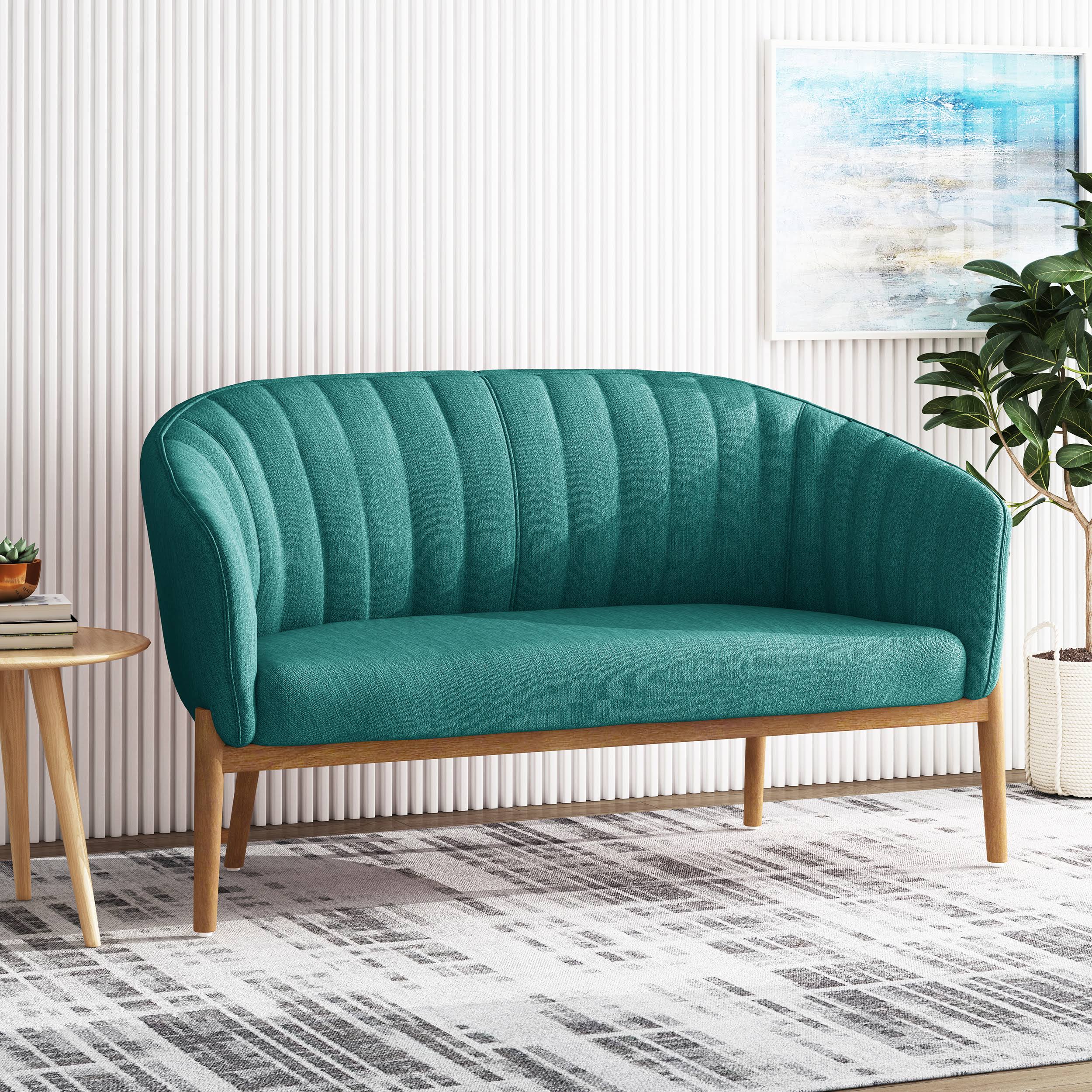 Teal Fabric Loveseat Q873480