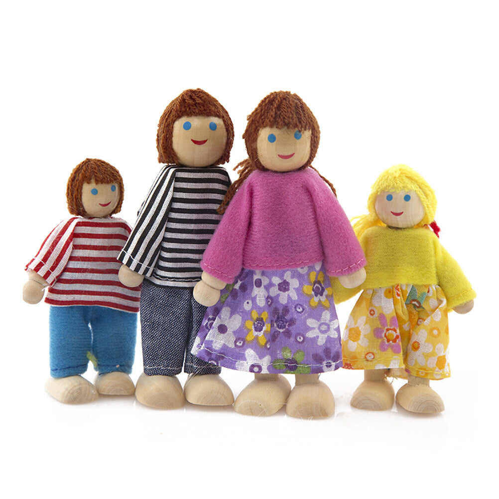 Wooden Dolls Playset Set of 4 People with Dog R84215