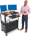 Extra Wide AV Cart with Locking Cabinet and Pullout Keyboard Tray F916