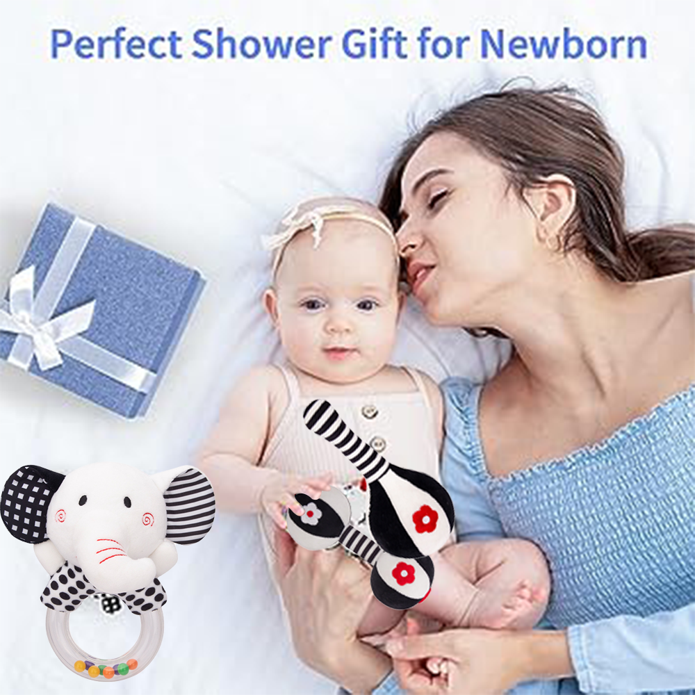 3Pcs Black & White Baby Rattles Set Plush Rattle Toy S4825