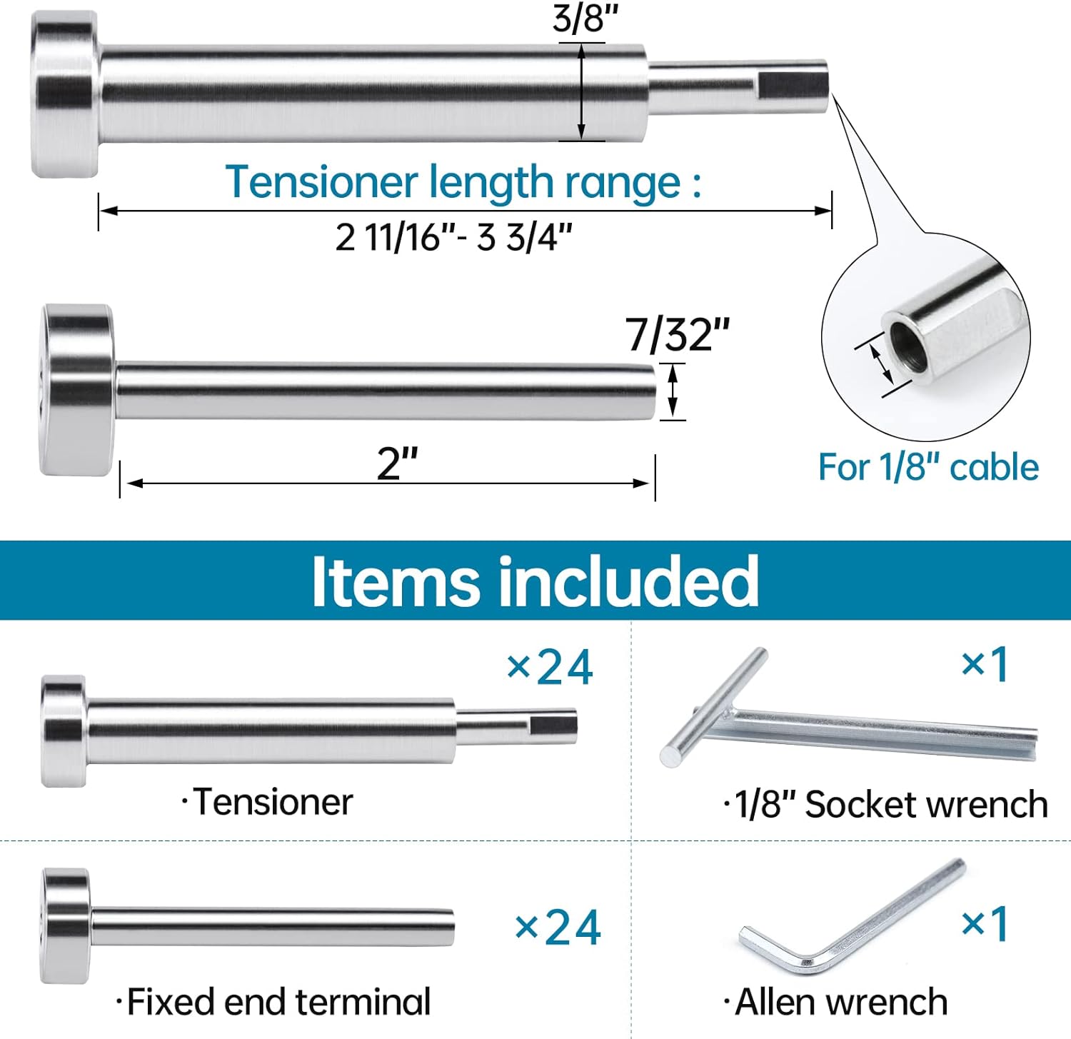 24Pair Invisible Cable Railing Kit 1/8 T316 Stainless Steel N42879