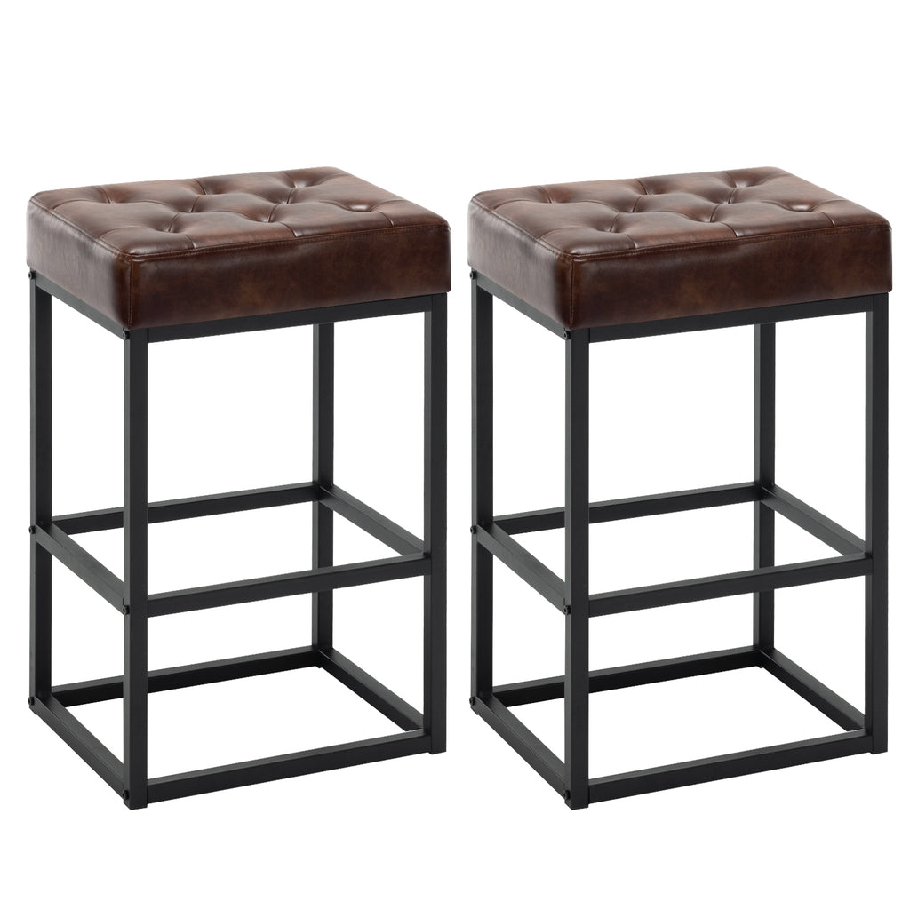 Dark Brown Leather Counter Stools Set of 2 U38435