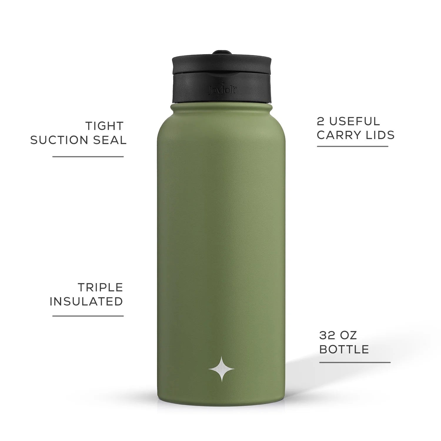 Green 32 oz Vacuum Insulated Water Bottle with Flip Lid & Sport Straw Lid W543030