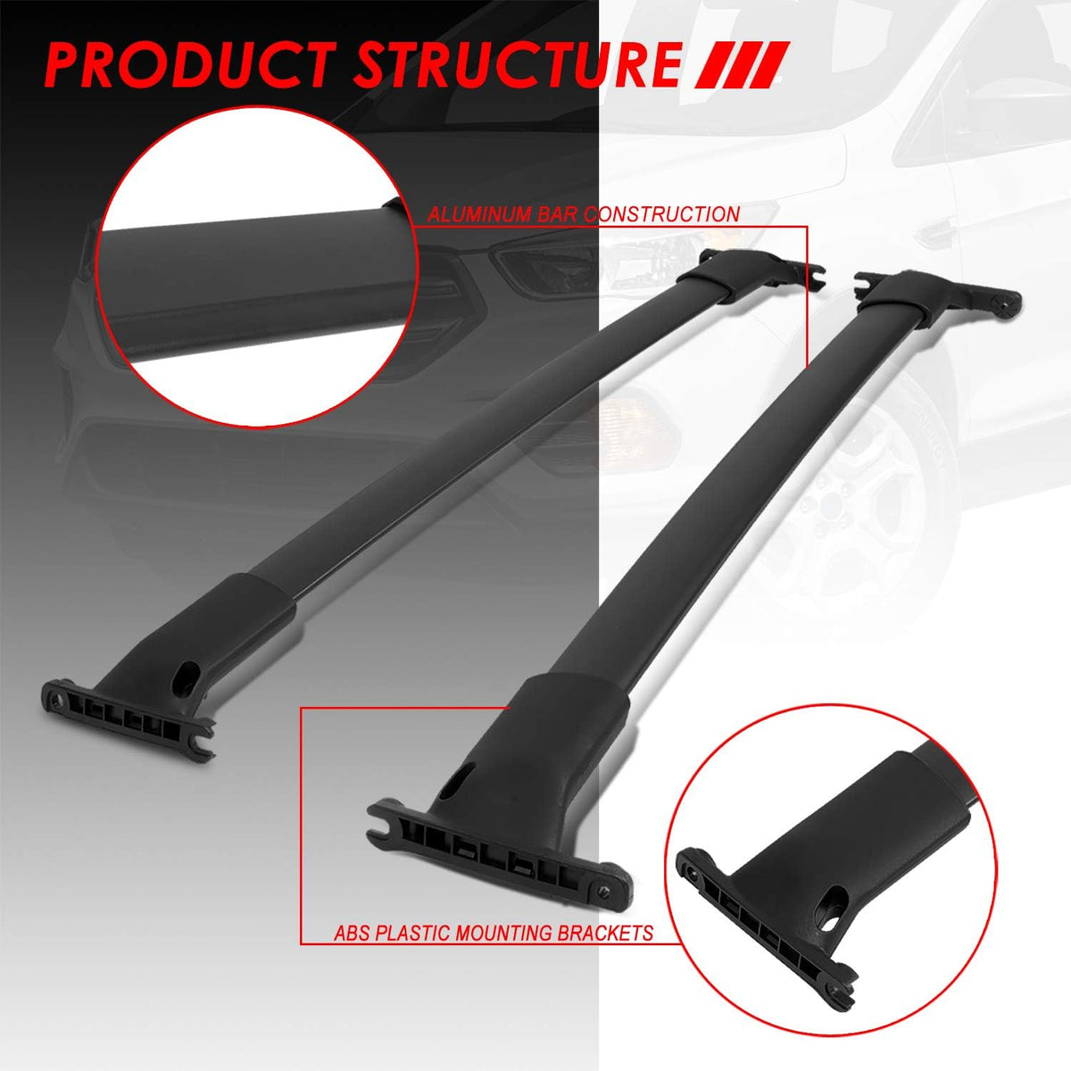 Matte Black Aluminum Roof Rack Cross Bars with ABS Mounting Brackets Q270