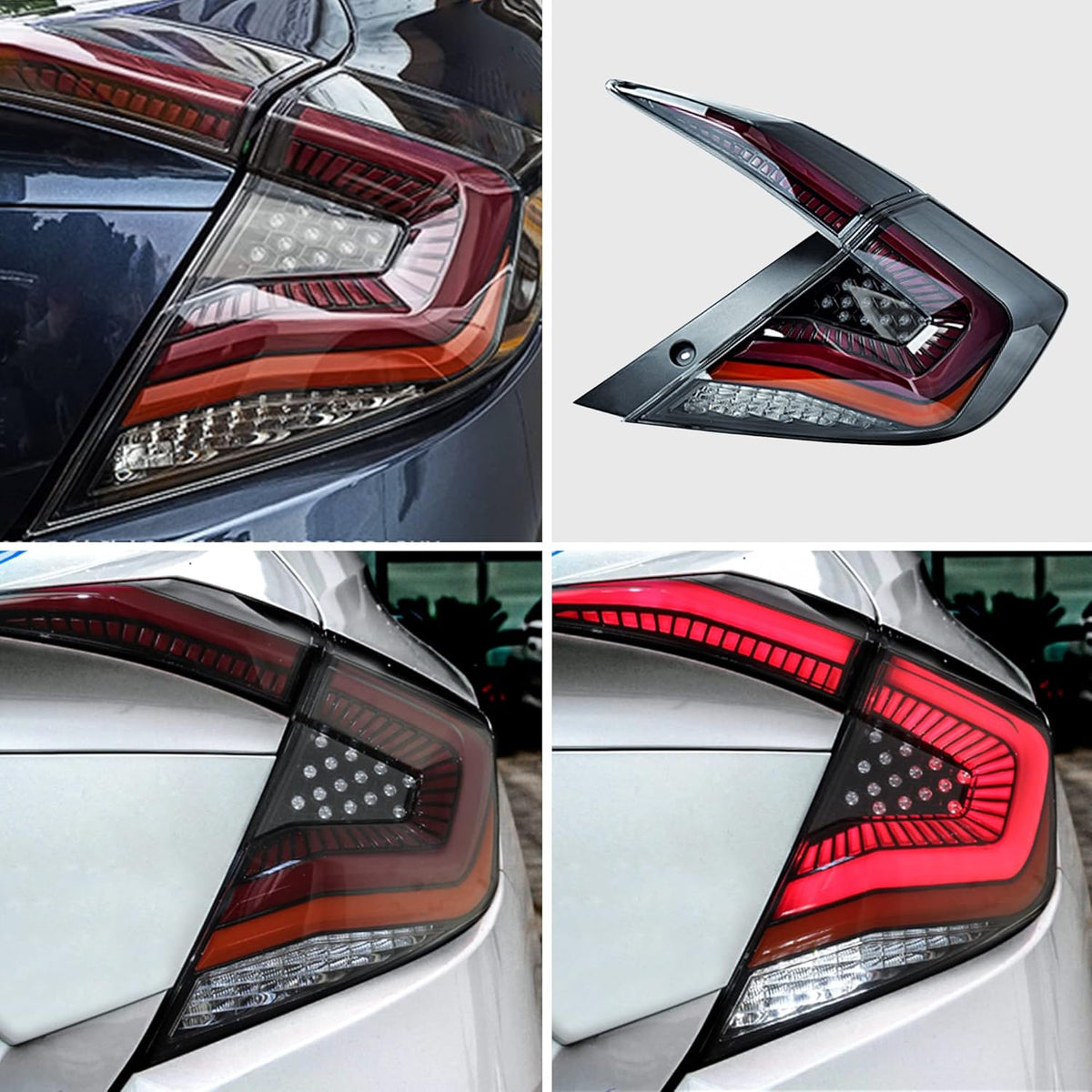 LED Clear Taillights Assembly for 2016-2020 Honda Civic Sedan, Set Z78549