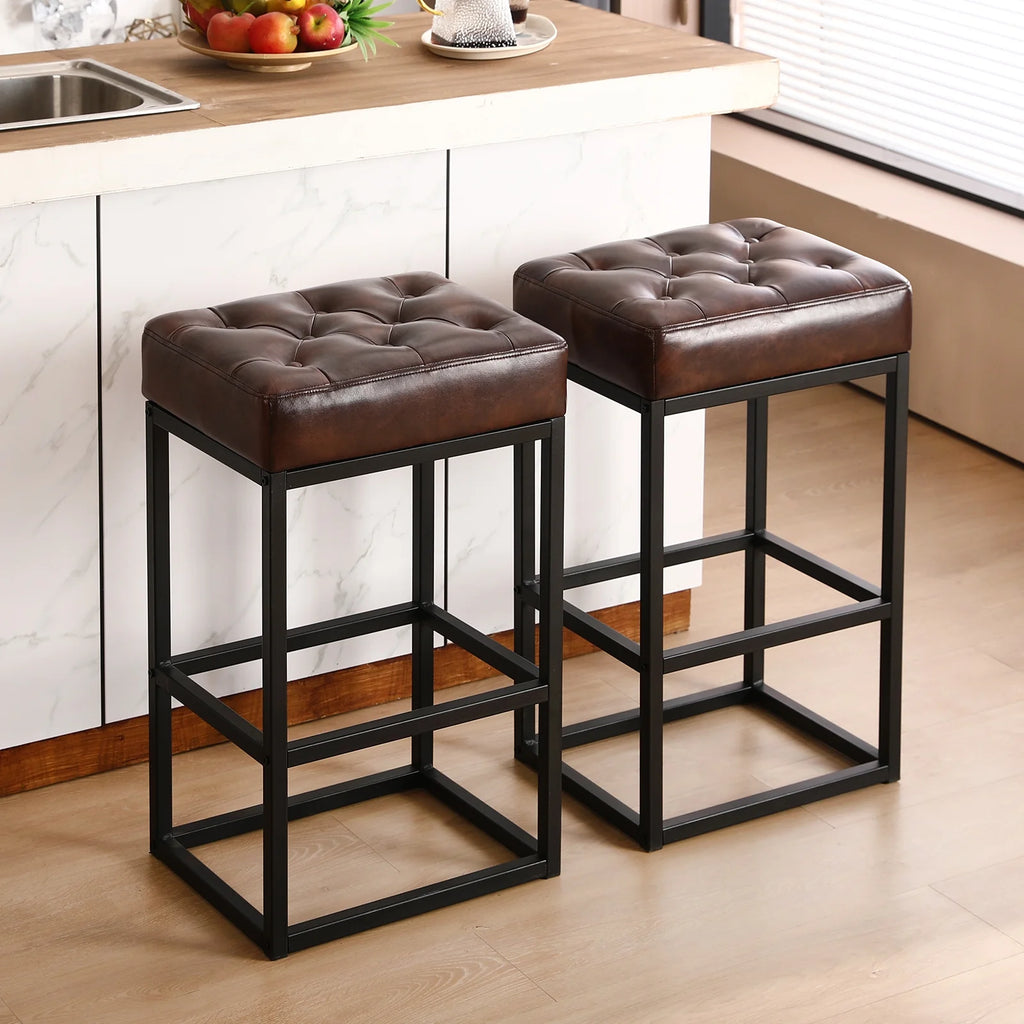 Dark Brown Leather Counter Stools Set of 2 U38435