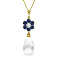 14k Solid Gold White Topaz 18" Necklace with Sapphire Flower G432