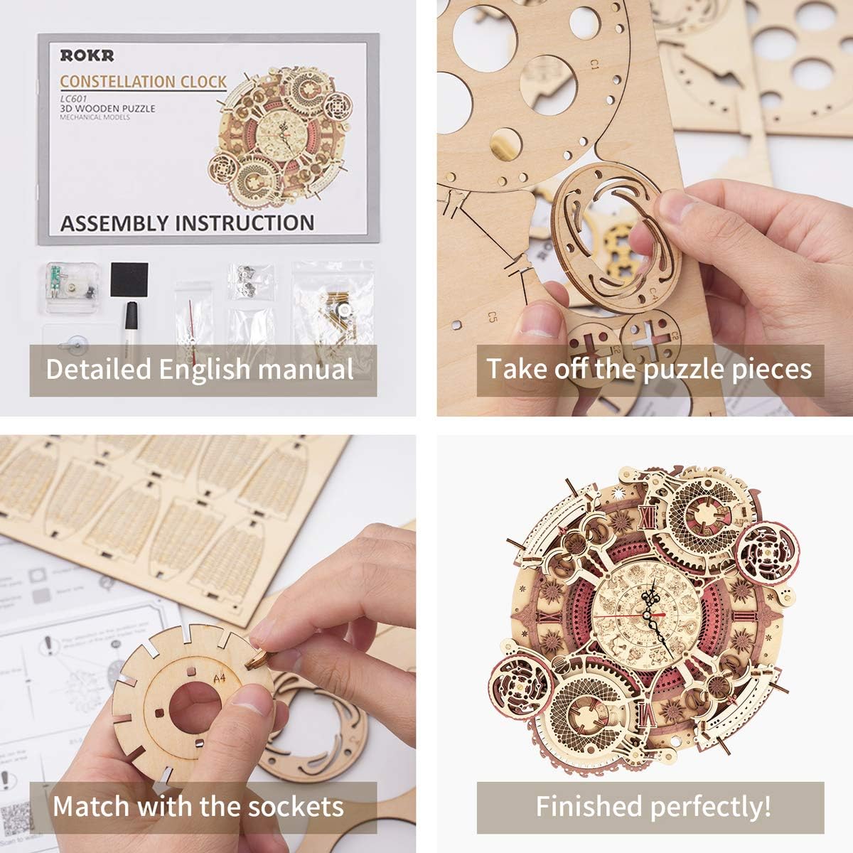 3D Wooden Puzzles Clock DIY 168 PCS Mechanical Model Kits Z821595