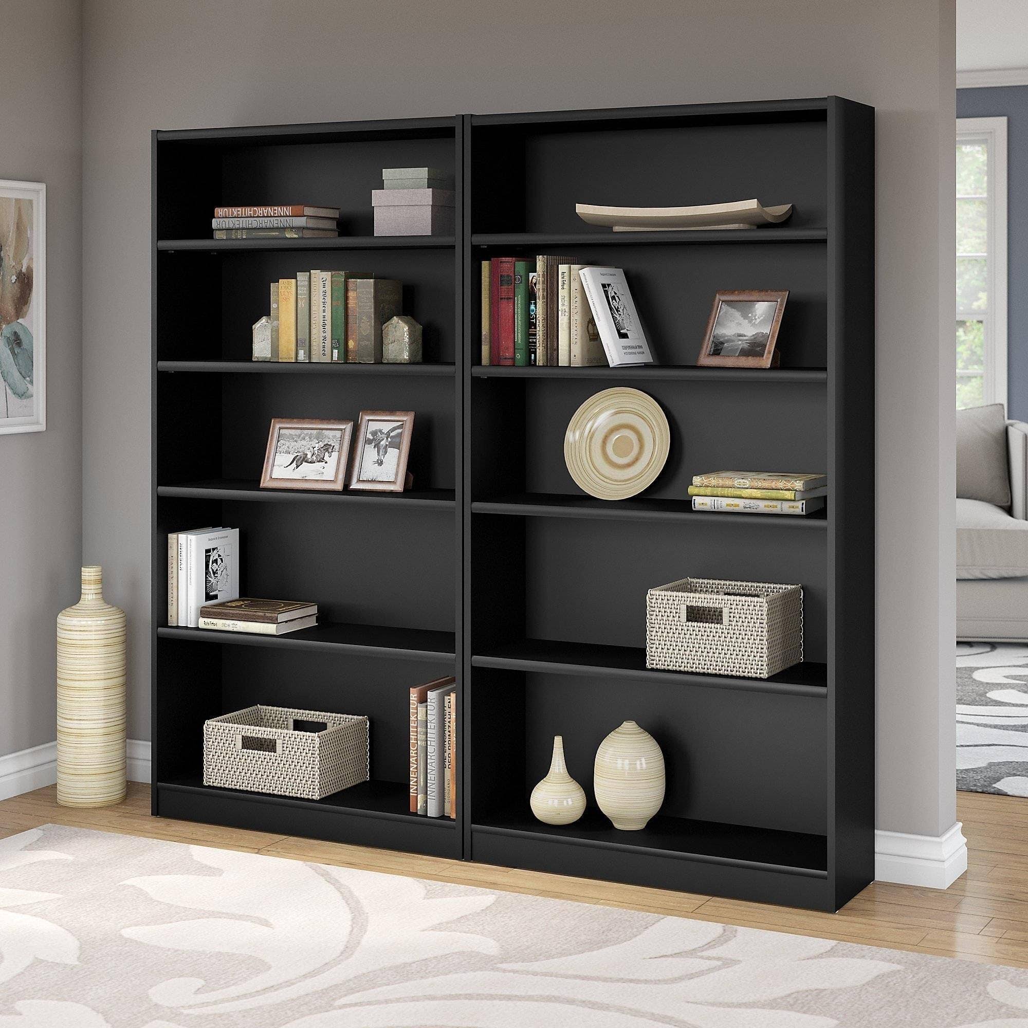 Black 5 Shelf Bookcase Set of 2 O860