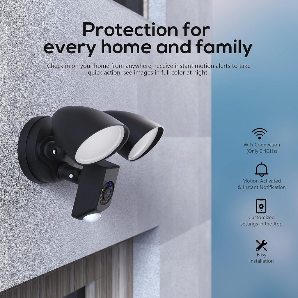Smart Floodlight Camera with Motion Sensor Outdoor, 1080p HD, 2-Way Talk, IP65 Waterproof T849