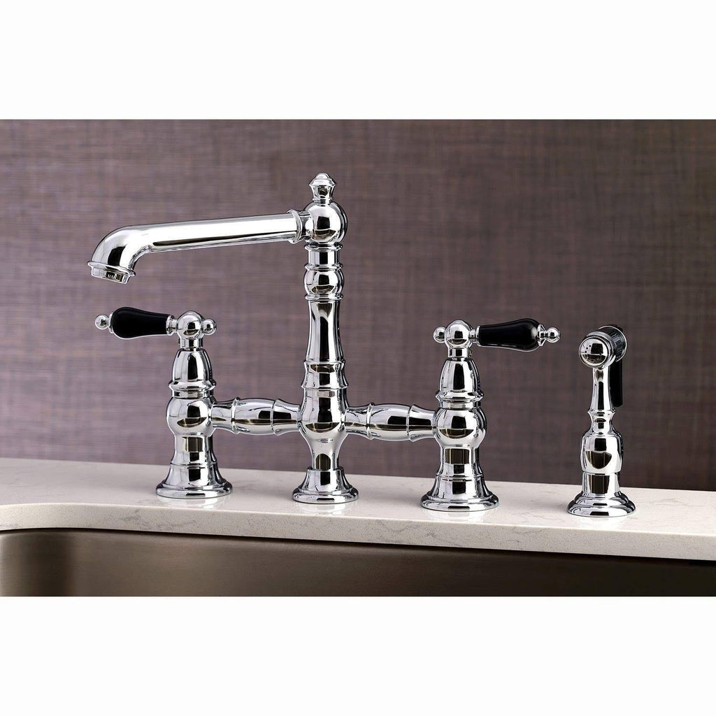 Brushed Brass Bridge Kitchen Faucet with Brass Sprayer T85201