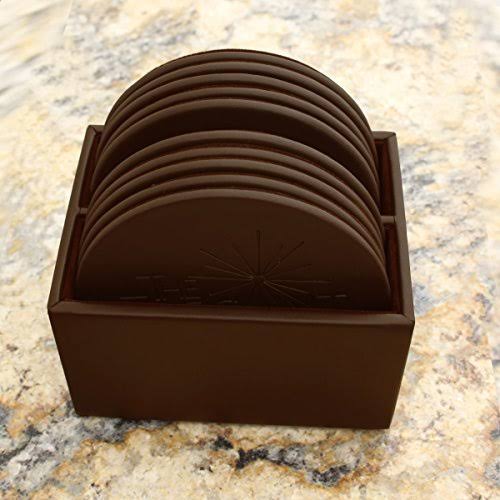 Brown Leatherette 10 Round Coaster Set Q992775