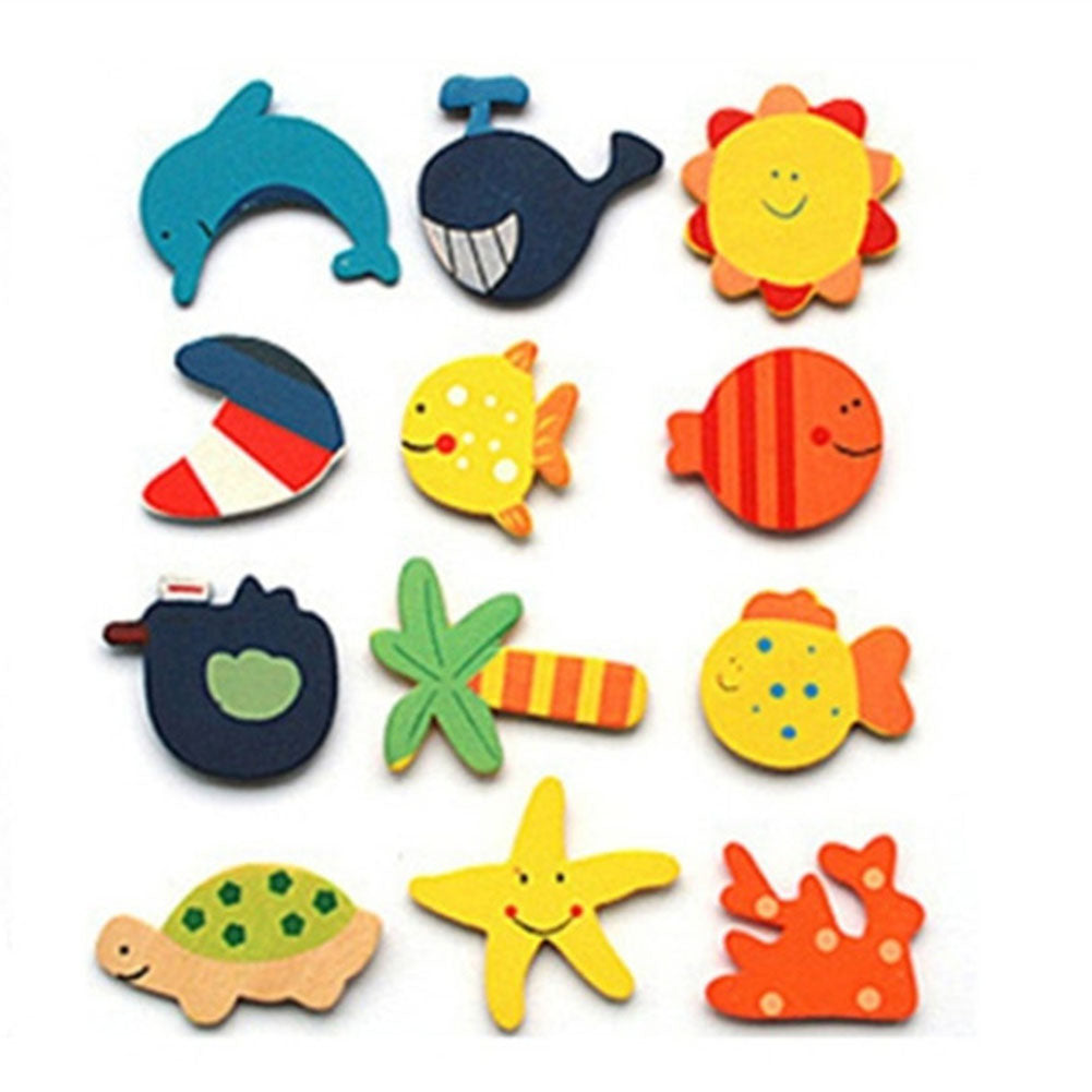 12Pcs/Set Wooden Cartoon Fridge Magnet Educational Toys S3197