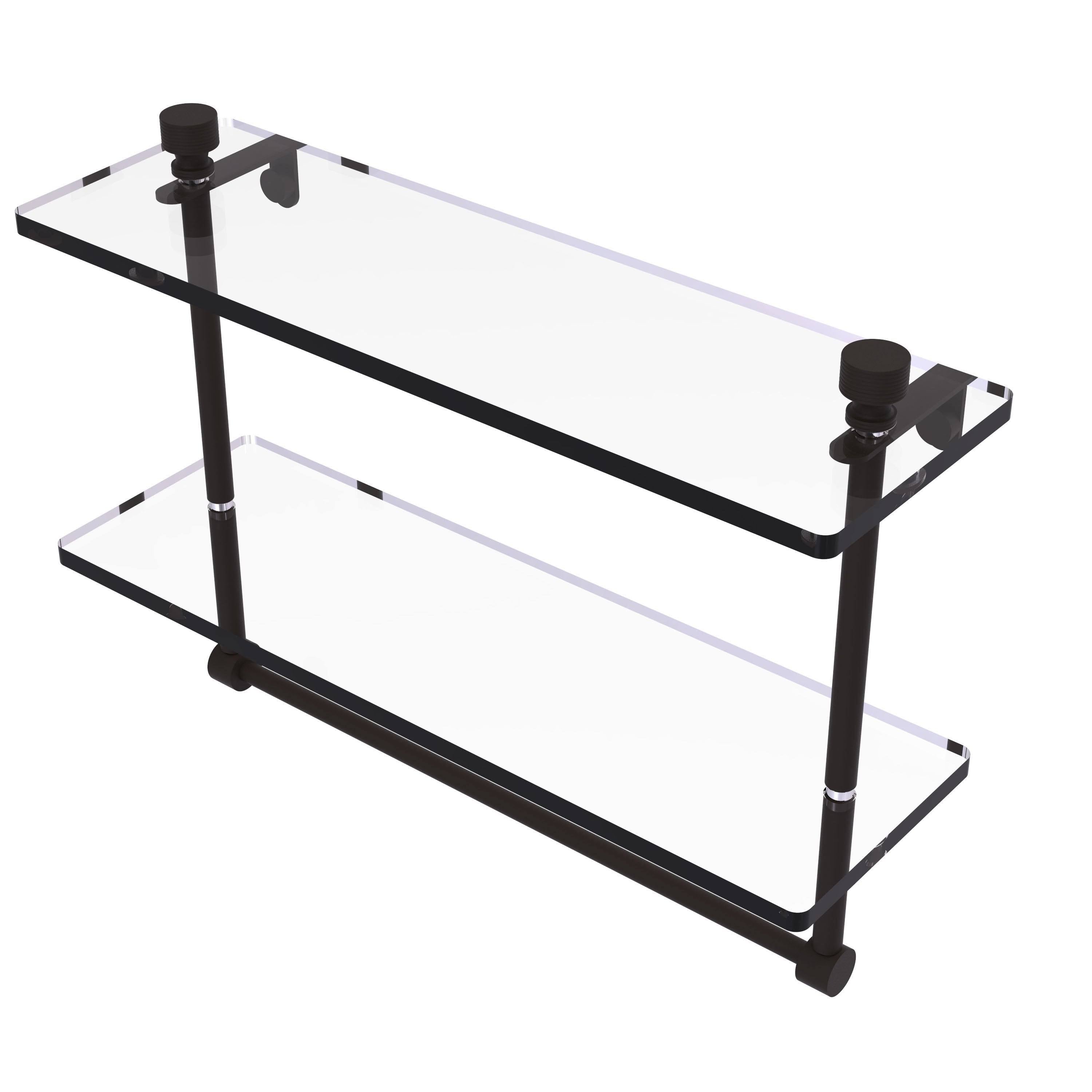 Matte White Two Tiered Glass Shelf with Towel Bar I2567