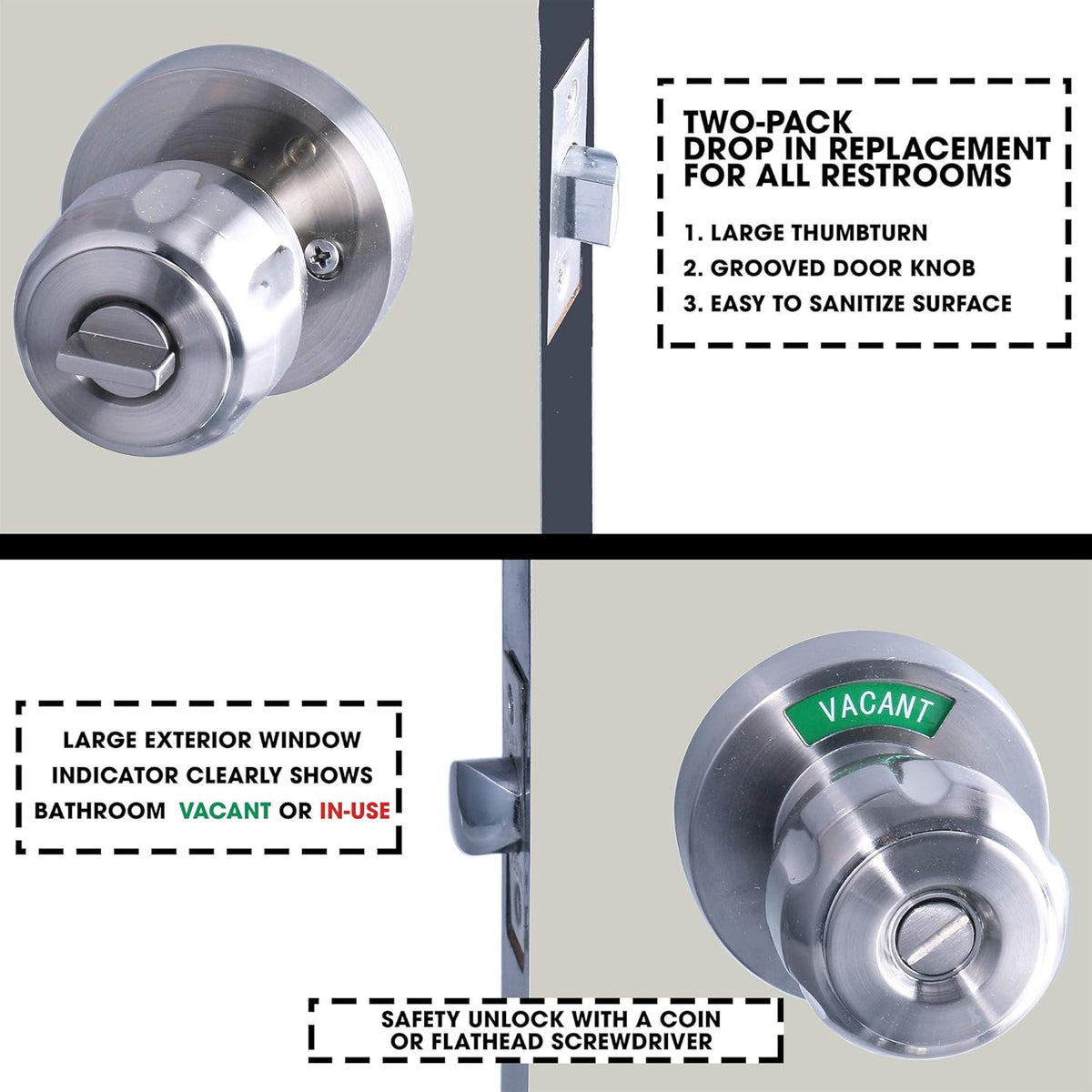 Bathroom Privacy Door Knob Lock with Large Indicator, Thumbturn Lock (1pk) Y741064