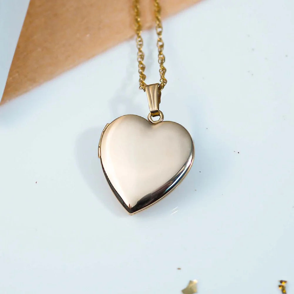 Solid 14K Yellow Gold Heart Locket Necklace Pendant O2034