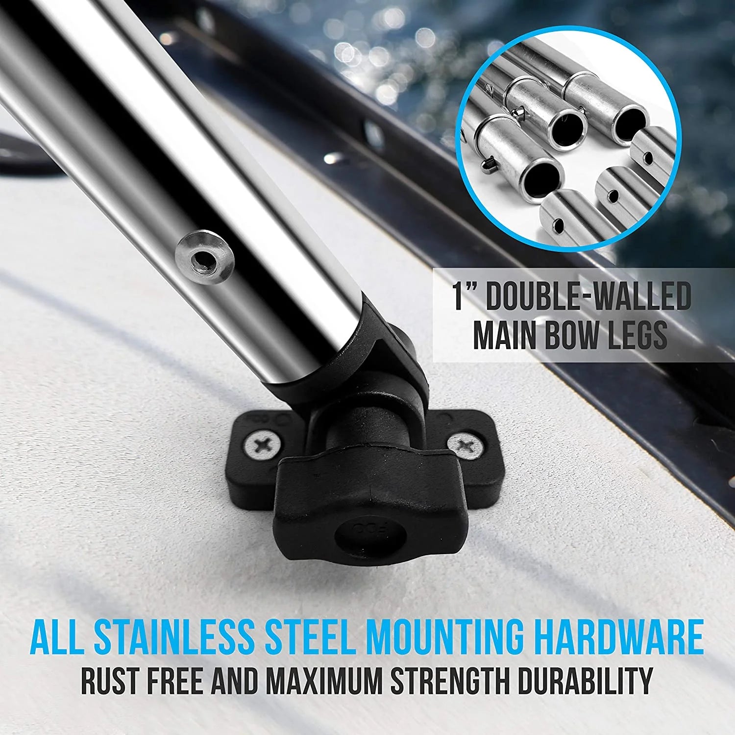 3 Bow Bimini Top with 2 Straps and 2 Rear Support Poles in Gray U42436
