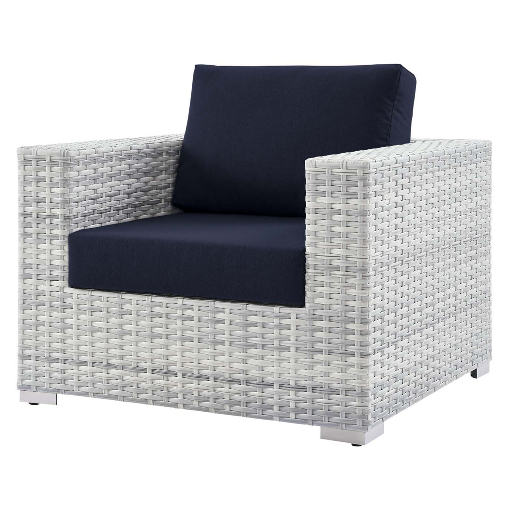 Lounge Sectional Sofa Chair Set, Rattan, Wicker, Light Grey Gray Blue Navy, Outdoor Patio Balcony Cafe Bistro Garden Furniture Hotel Hospitality N6628