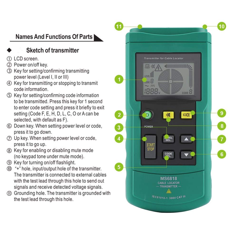 Cable Locator Network Cable Detector Underground Pipe Detector AC/DC 12V-400V T83473