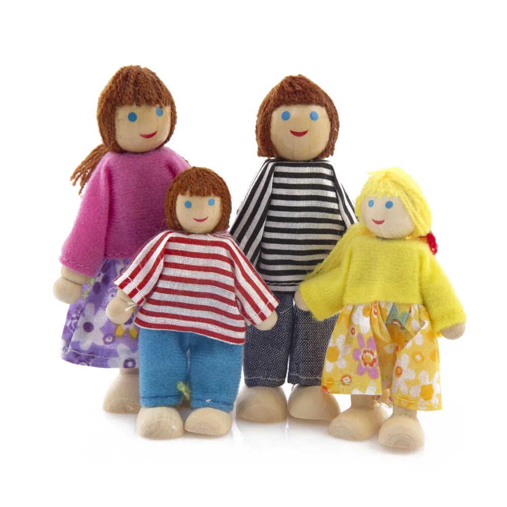 Wooden Dolls Playset Set of 4 People with Dog R84215