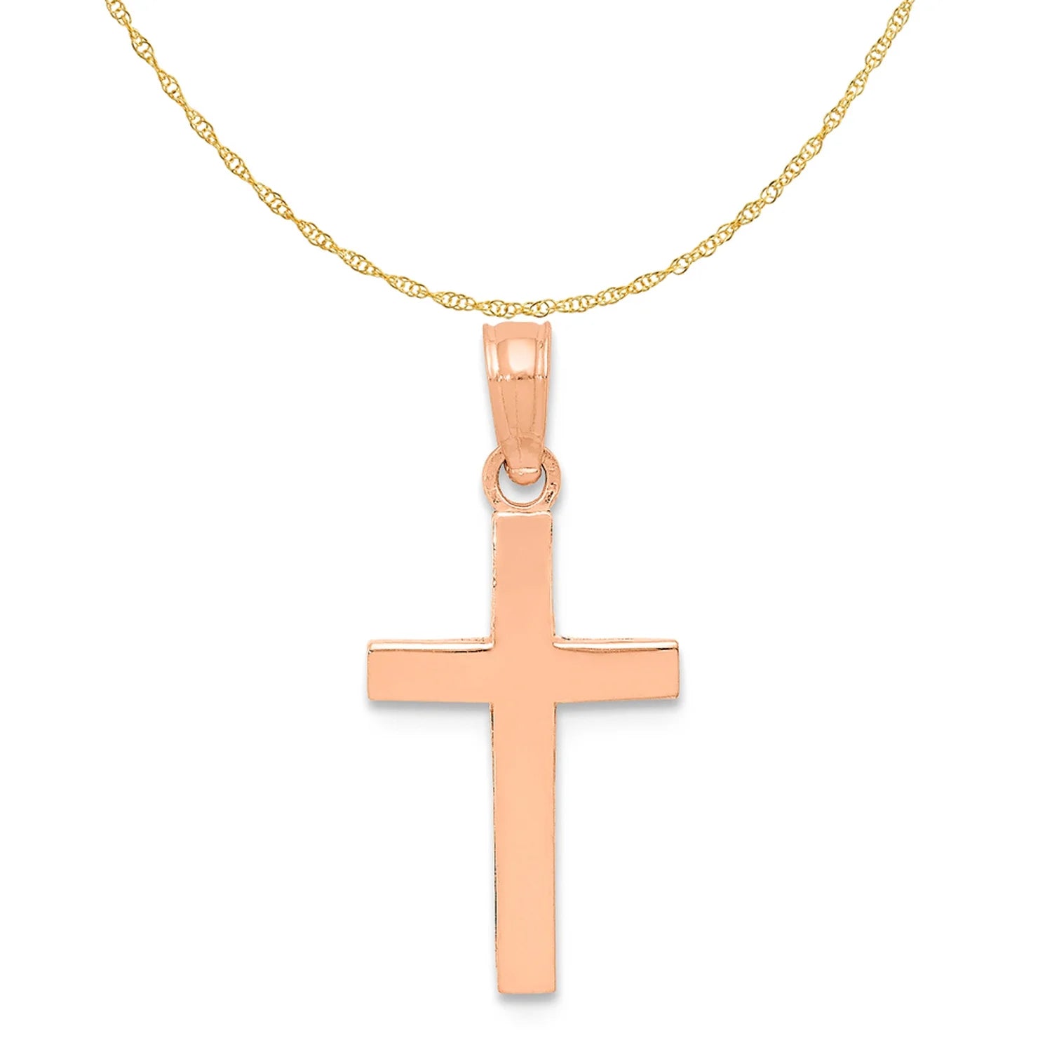 10K Rose Gold Polished Cross Pendant with 14K Yellow Gold Rope Chain 18" K298