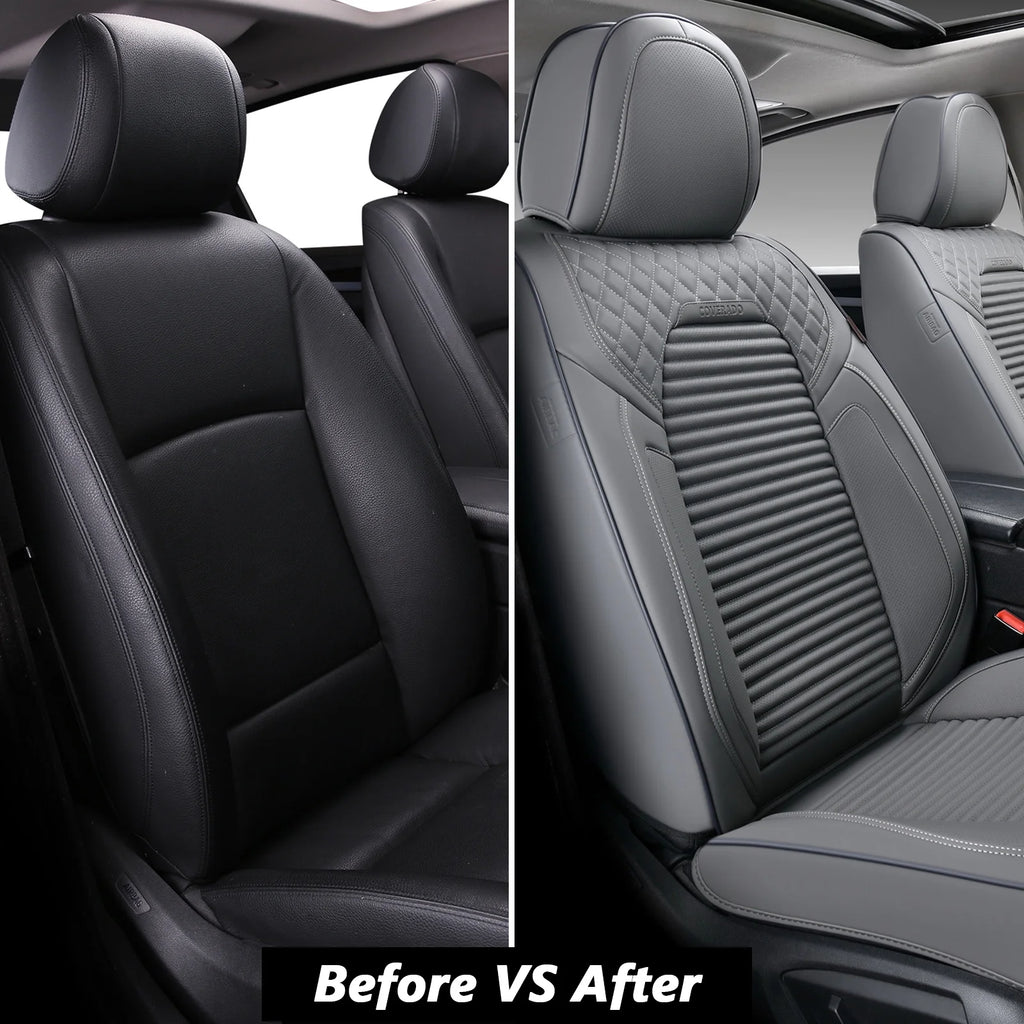 Gray Leather Car Seat Covers, 5 Seats Universal Seat Protectors R640835