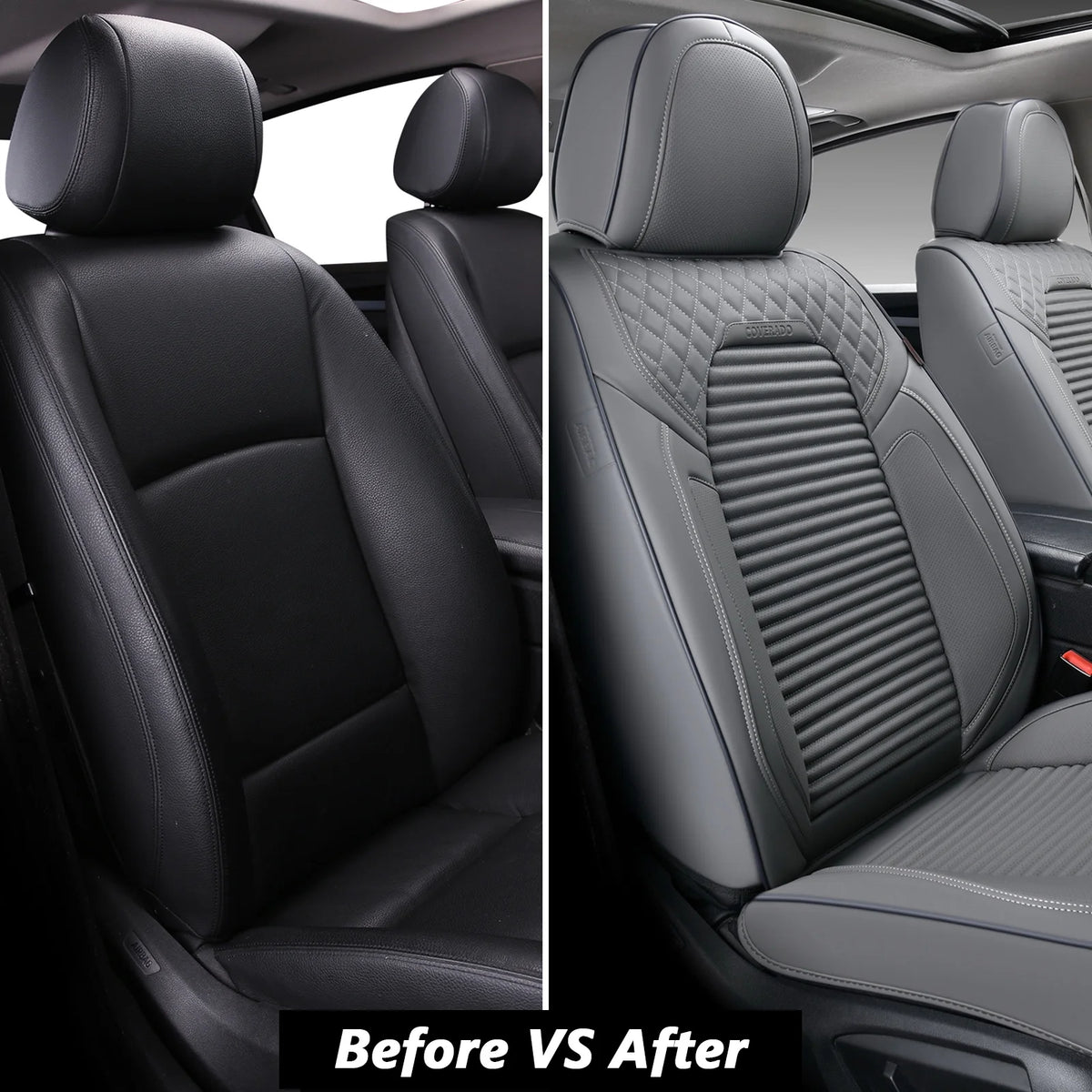 Gray Leather Car Seat Covers, 5 Seats Universal Seat Protectors R640835