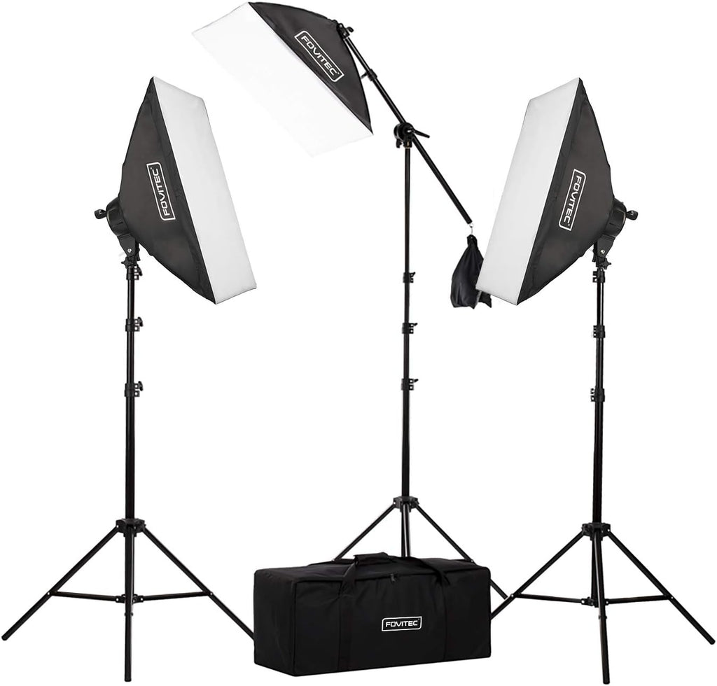 3-Light Fluorescent Studio Lighting Kit with Softboxes, Light Stands, & Carry Case A113551