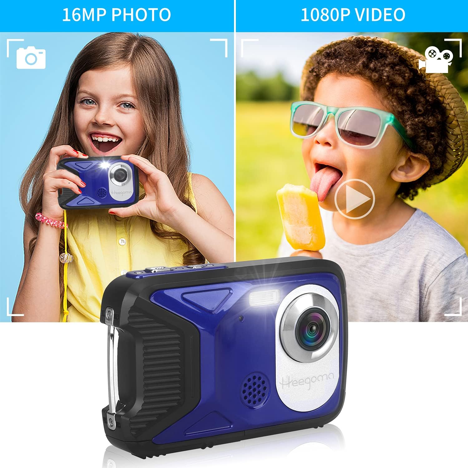 Blue 16MP 1080P Waterproof Digital Camera D1222