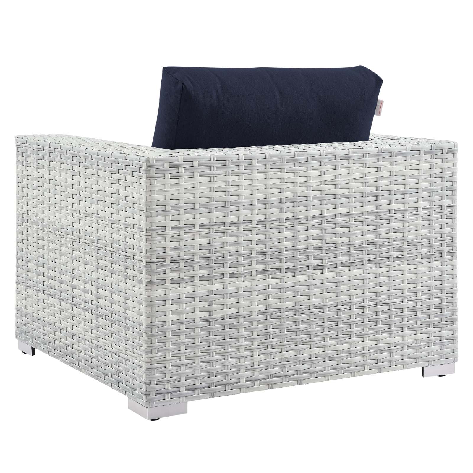 Lounge Sectional Sofa Chair Set, Rattan, Wicker, Light Grey Gray Blue Navy, Outdoor Patio Balcony Cafe Bistro Garden Furniture Hotel Hospitality N6628