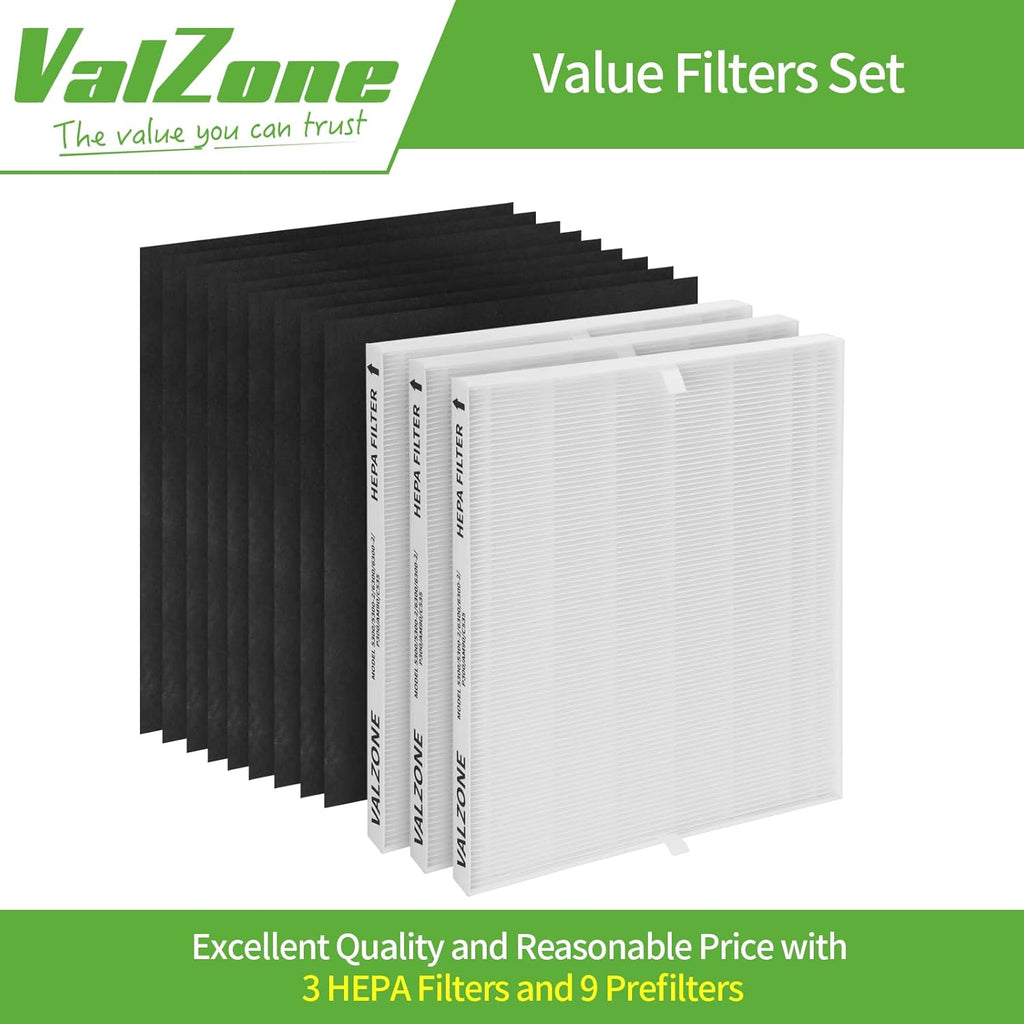 3 Pack True HEPA Replacement Filter with 9 Extra Carbon Pre-Filters D3671