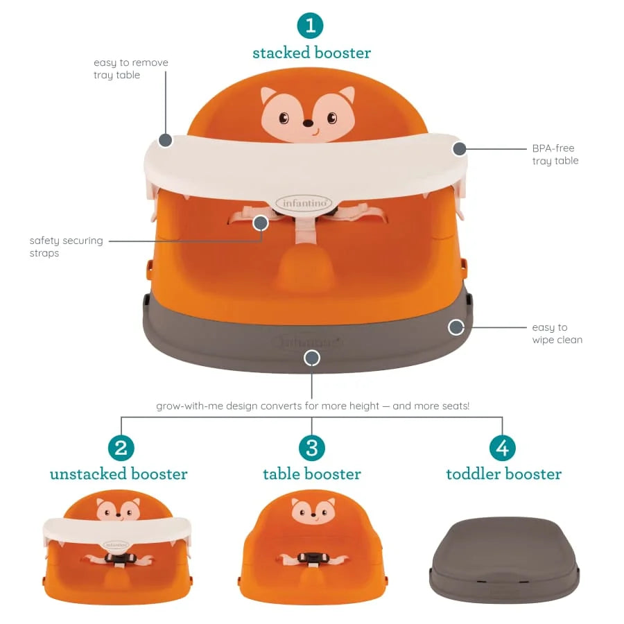 4-in-1 Lightweight Feeding Booster Seat, Orange Fox E468985